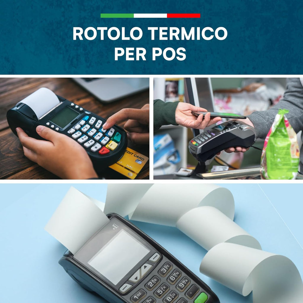 100 ROTOLI POS 57X20 METRI – ROTOLINI TERMICI PER POS E ALTRI DISPOSITIVI, PRONTI ALL’USO, FATTURA E GARANZIA INCLUSE